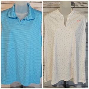 Lot of 2 Nike Dri-Fit Women’s Sleeveless Golf Polos Sz XXL Blue and White/Pink